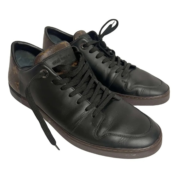 LOUIS VUITTON Monogram Canvas Black Leather Men's Sneakers  - Men's 8.5US/7.5UK - Picture 2 of 7